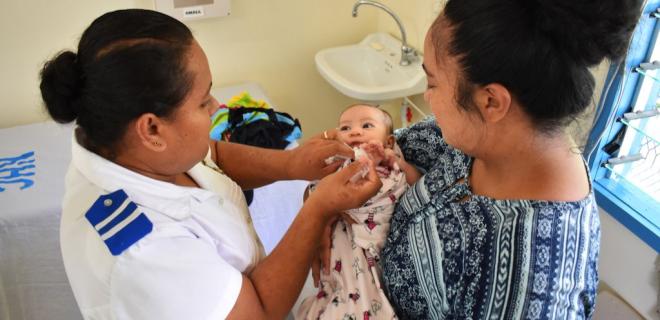The System Strengthening for Effective Coverage of New Vaccines in the Pacific Project is supporting the health ministries in immunizing 90,700 children against pneumonia, 71,600 children against rotavirus, and 84,200 adolescent girls against HPV infections in Samoa, Tonga, Tuvalu, and Vanuatu.